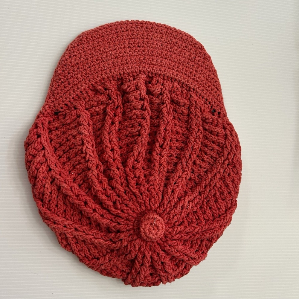 Hand & Heart Red Handknit Artisan Newsboy‎ Folk Art Hat